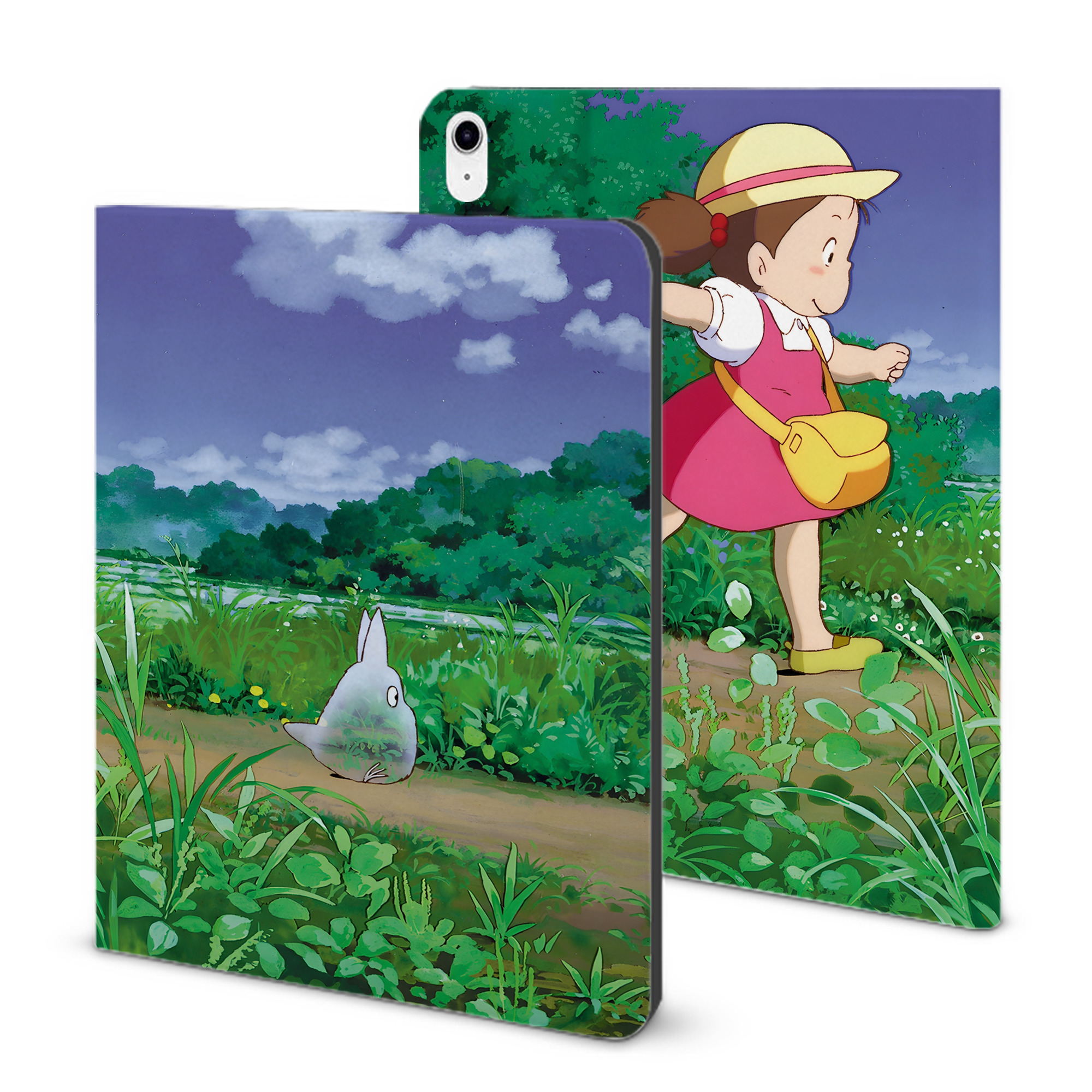 （画像用） となりのトトロ 草壁メイ 草壁サツキ My Neighbor Totoro Satsuki Kusakabe Mei Kusakabe IPad ケース ブック型 PUレザー TPU 耐衝撃 軽量 薄型 ペン収納なし 全面保護 IPad 各モデル対応